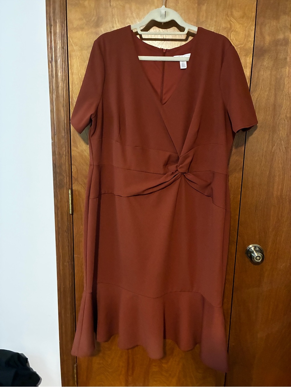 London Times Rust Knot-Front Midi Dress